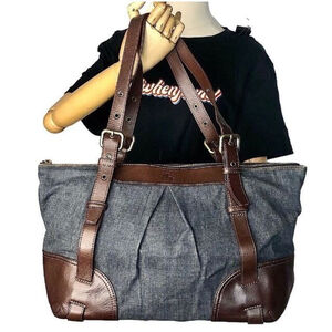 Vintage BURBERRY BLUE LABEL Denim Top Zip Tote Shoulder Bag NWOT